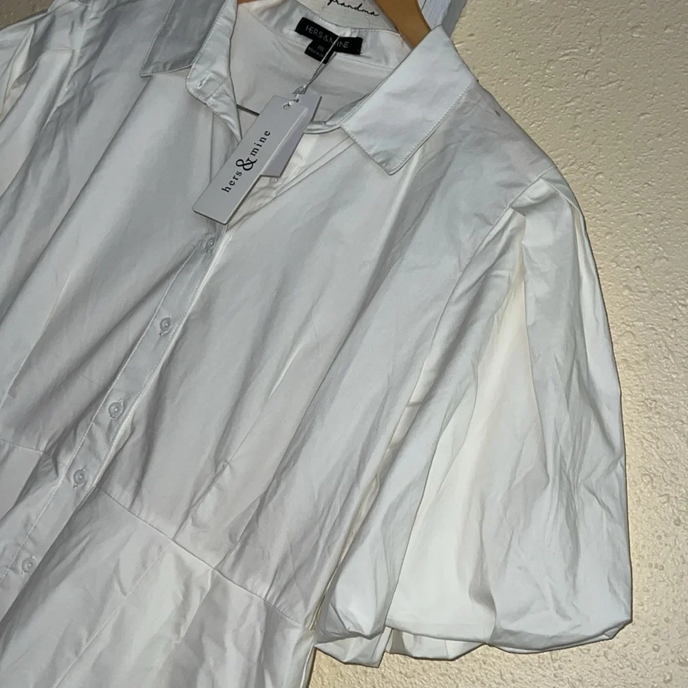 Mine White Casual Button Down Shirt dress 1XL - Picture 6 of 8